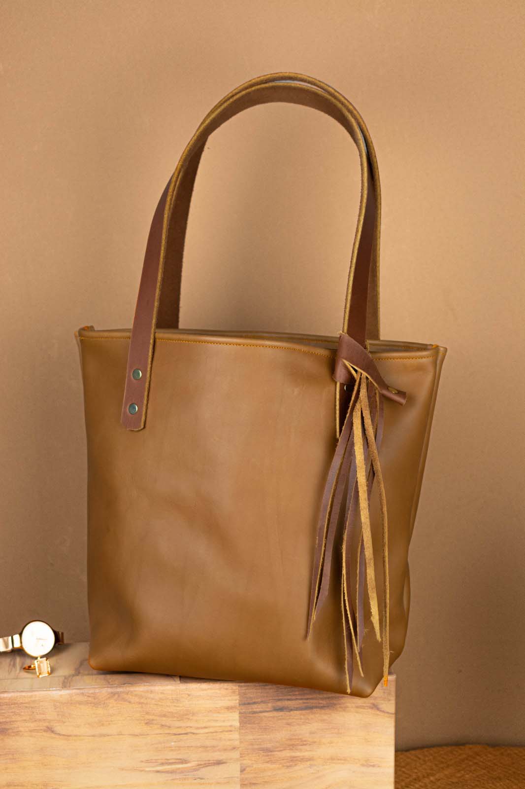 The Julie - Mid Brown Leather Tote Bag