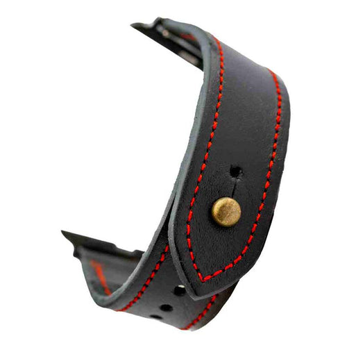 Black/Red Leather Apple Watch Strap - Exclusive Collection - The Stellar