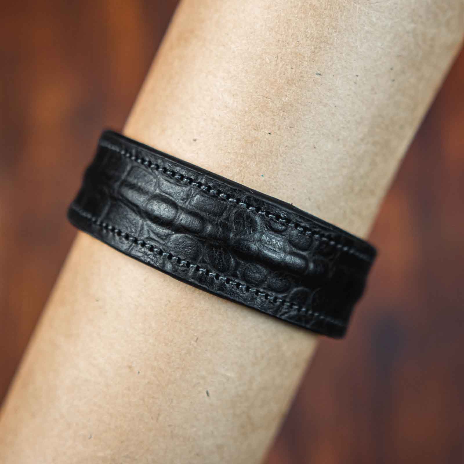 The Grit - Black Croc - Kara Style Leather Bracelet / Leather Cuff