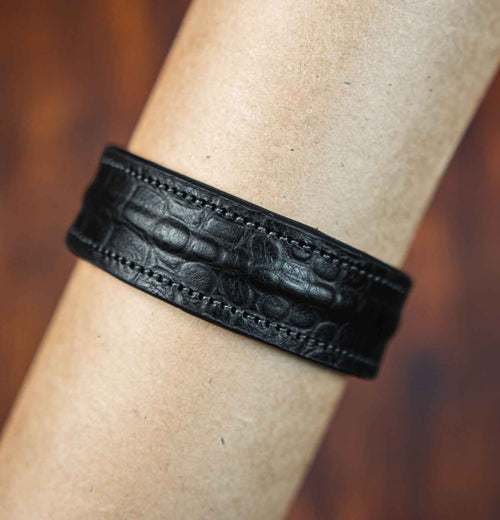 The Grit - Black Croc - Kara Style Leather Bracelet / Leather Cuff