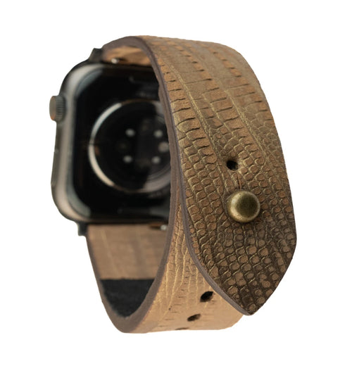 Gold Brown Lizard Tex Apple Watch Strap - Pure Leather Strap