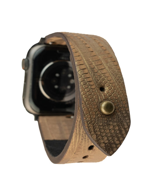 Gold Brown Lizard Tex Apple Watch Strap - Pure Leather Strap