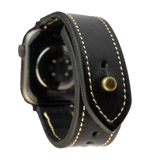 Black/beige Leather Apple Watch Strap - Exclusive Collection - The Stellar