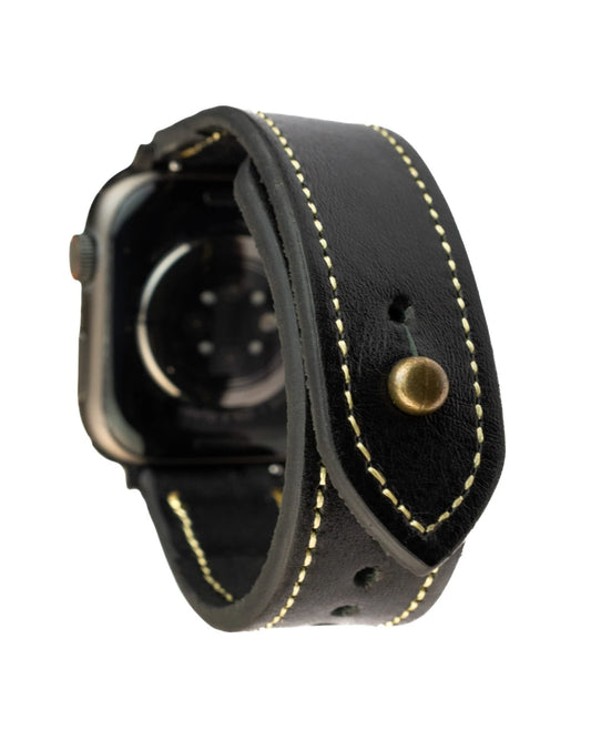 Black/beige Leather Apple Watch Strap - Exclusive Collection - The Stellar