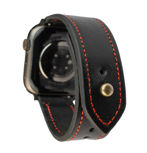 Black/Red Leather Apple Watch Strap - Exclusive Collection - The Stellar