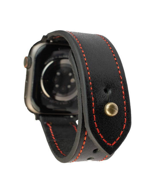 Black/Red Leather Apple Watch Strap - Exclusive Collection - The Stellar