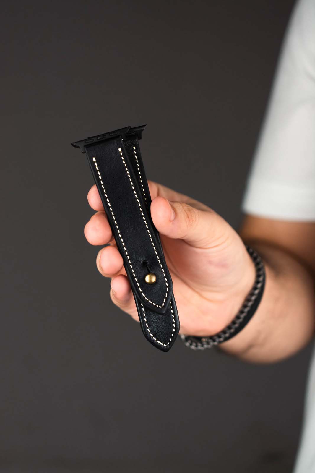 Black/beige Leather Apple Watch Strap - Exclusive Collection - The Stellar