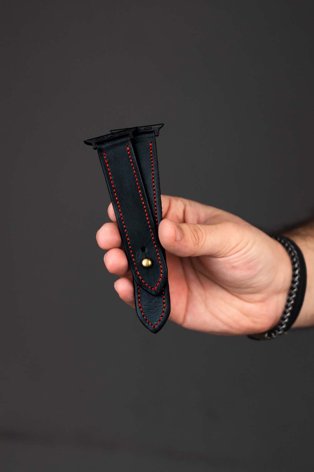 Black/Red Leather Apple Watch Strap - Exclusive Collection - The Stellar