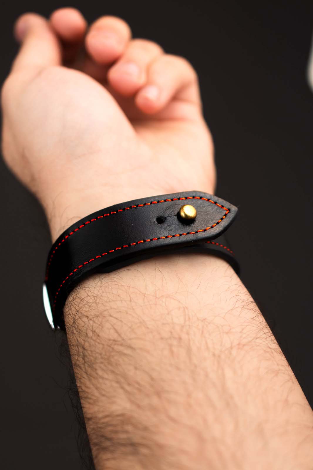 Black/Red Leather Watch Strap - Quick Release Pins - The Stellar