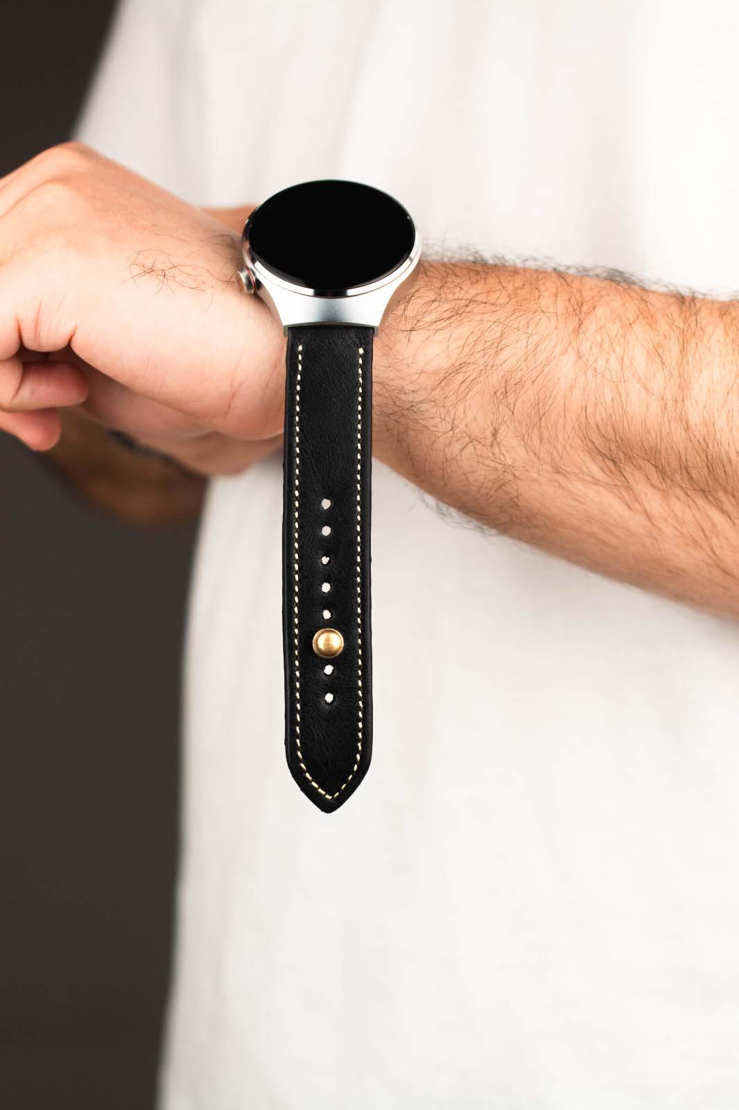 Black/beige Leather Watch Strap - Quick Release Pins - The Stellar