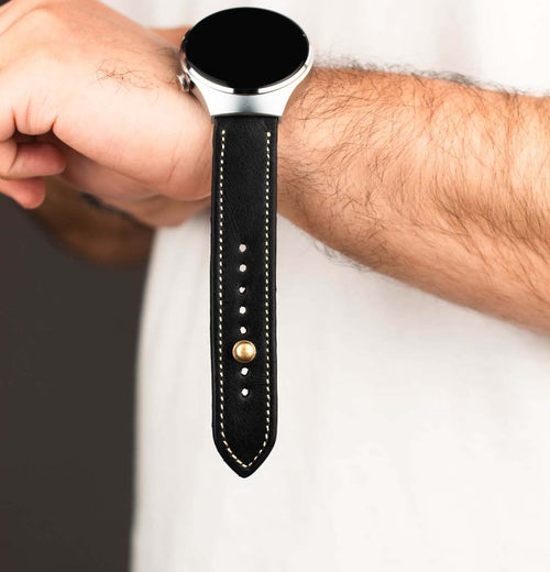 Black/beige Leather Watch Strap - Quick Release Pins - The Stellar