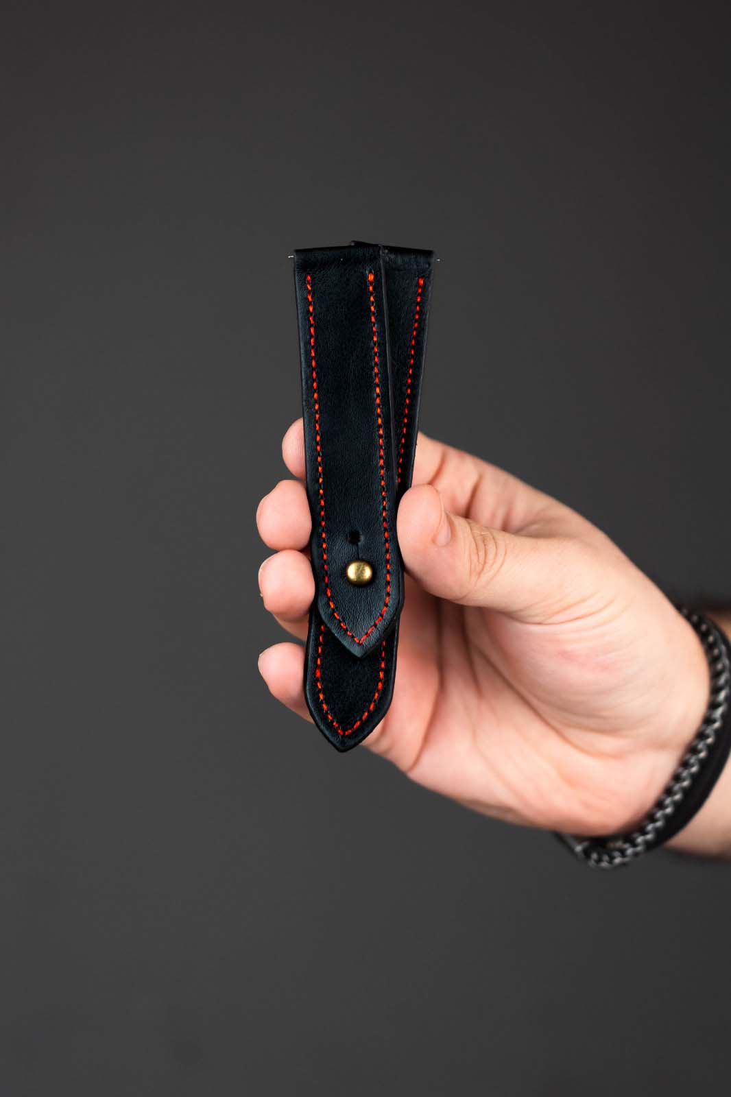 Black/Red Leather Watch Strap - Quick Release Pins - The Stellar